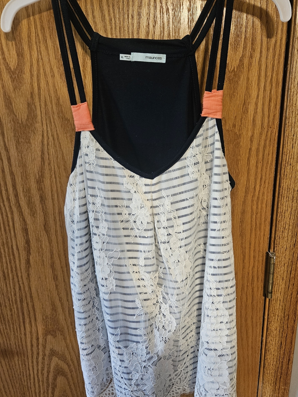 Maurices Navy and White Lace-Strap Tank with Coral Accents